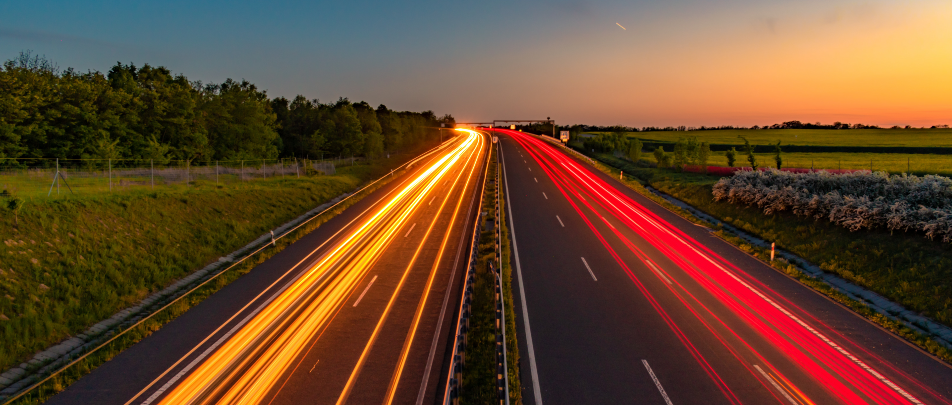 Streaming lights on an open country road